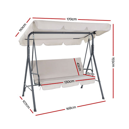 Outdoor Swing Chair Garden Chair Bench Furniture Canopy 3 Seater Beige