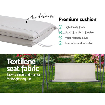 Outdoor Swing Chair Garden Chair Bench Furniture Canopy 3 Seater Beige