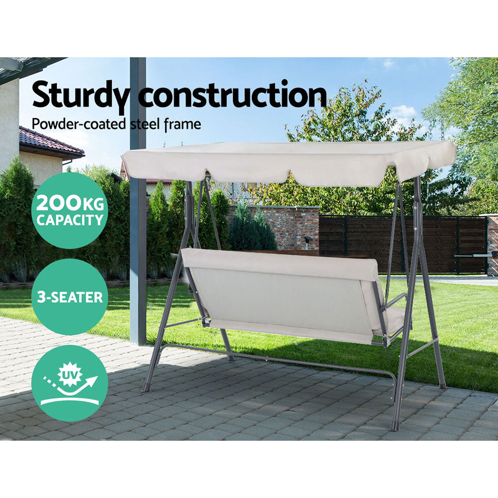 Outdoor Swing Chair Garden Chair Bench Furniture Canopy 3 Seater Beige