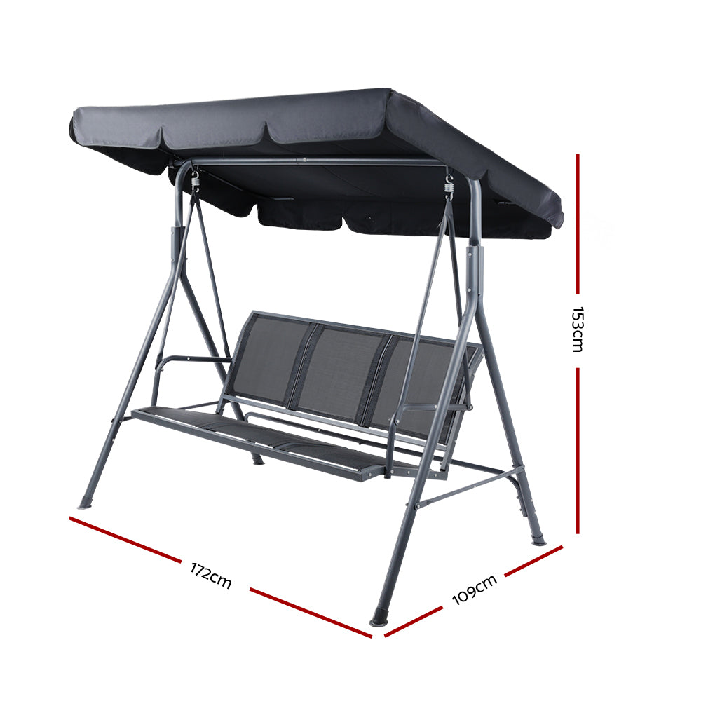Outdoor Swing Chair Garden Bench Furniture Canopy 3 Seater Mesh Black