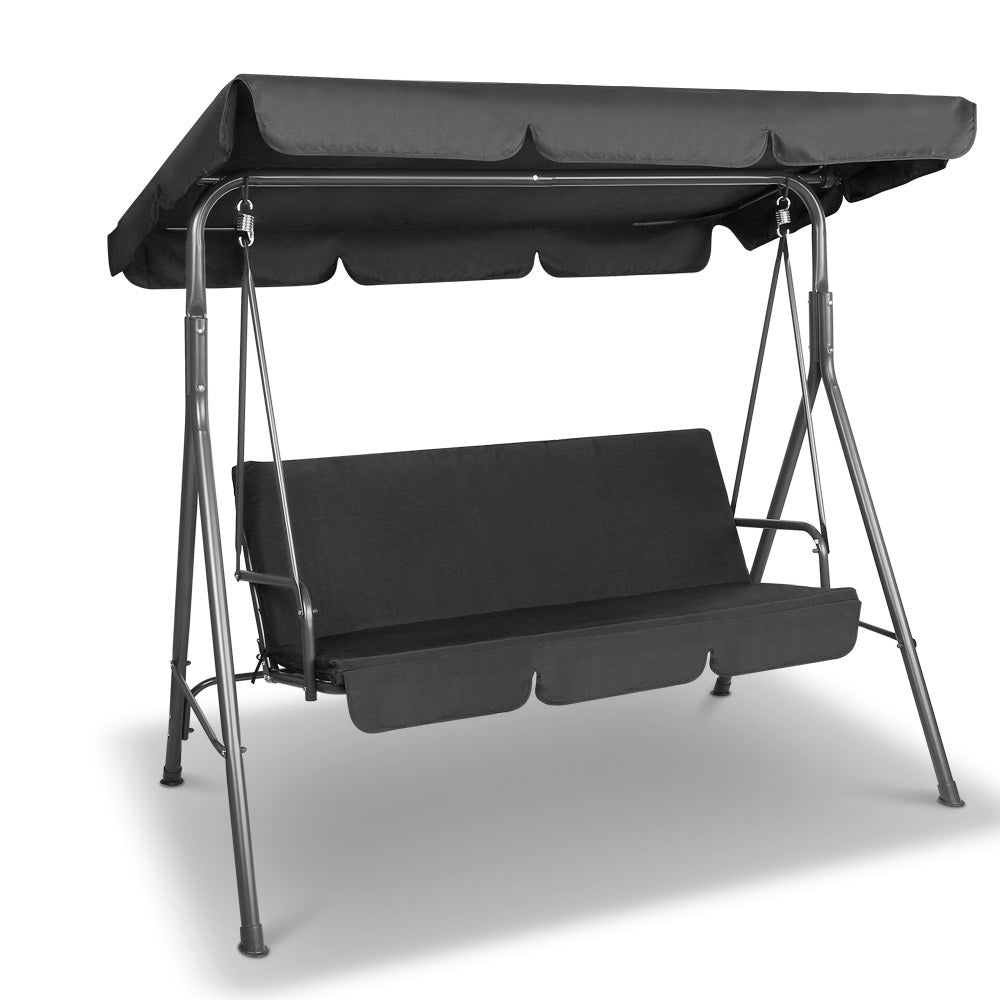 Outdoor Swing Chair Garden Chair Bench Furniture Canopy 3 Seater Black - 170×110×155cm