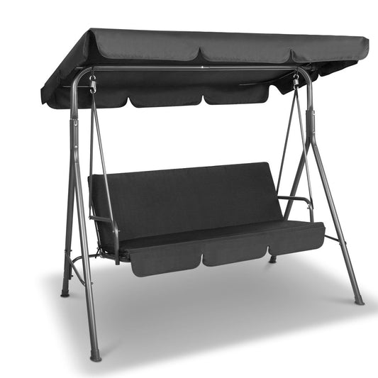 Outdoor Swing Chair Garden Bench Furniture Canopy 3 Seater Black