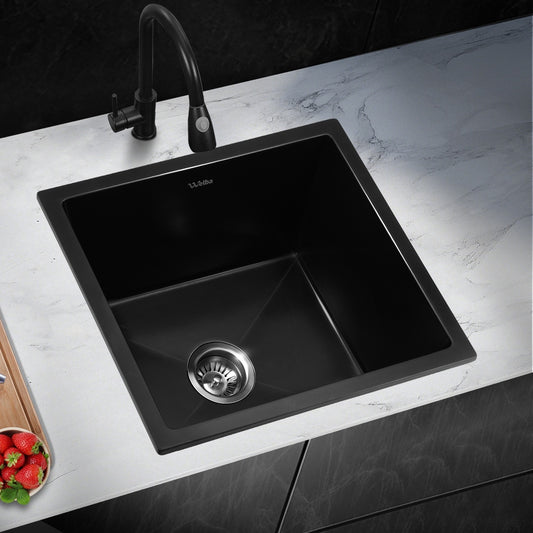 Kitchen Sink Stone Sink Granite Laundry Basin Single Bowl 45cmx45cm Black