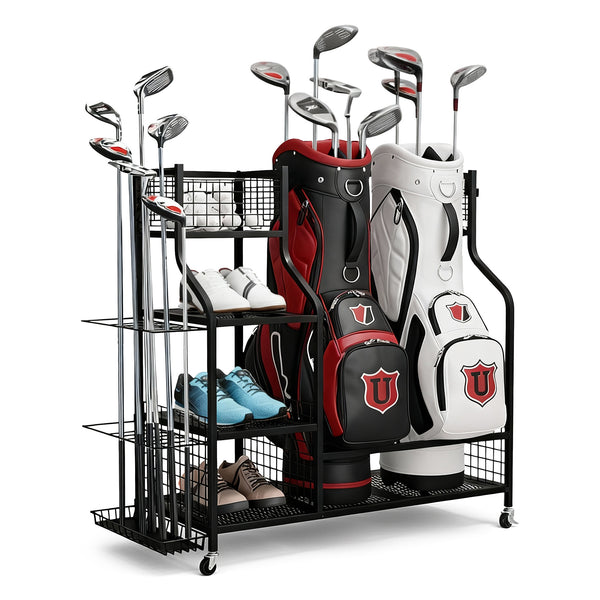  Golf Bag Storage Golf Storage Garage Organizer with Wheels Black