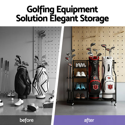 Golf Bag Storage Golf Storage Garage Organizer with Wheels Black