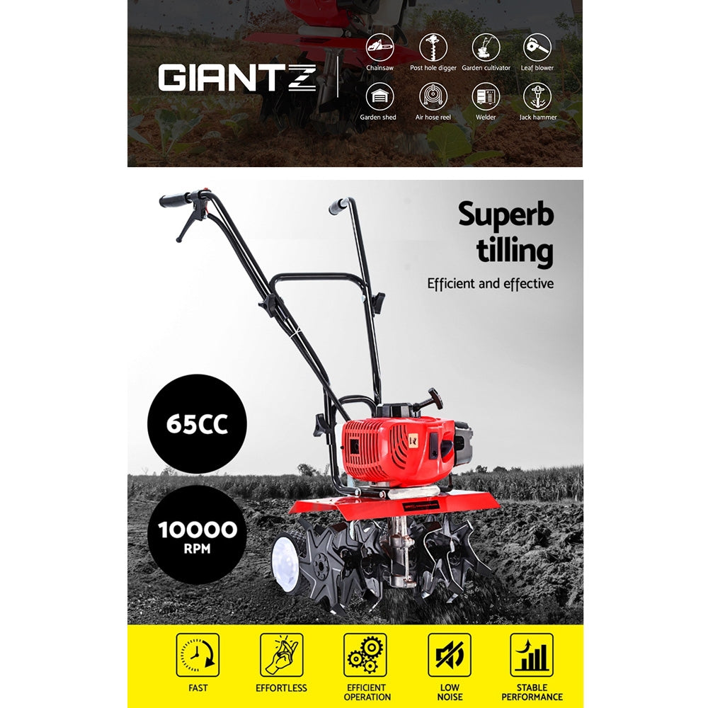 65Cc Tiller Garden Cultivator Rototiller 6 Blades Soil Plower Rotary Hoe