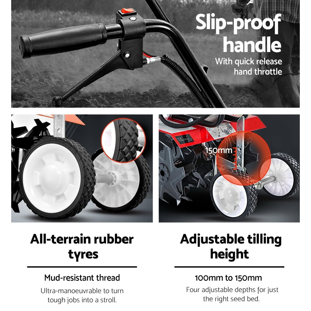 65Cc Tiller Garden Cultivator Rototiller 6 Blades Soil Plower Rotary Hoe