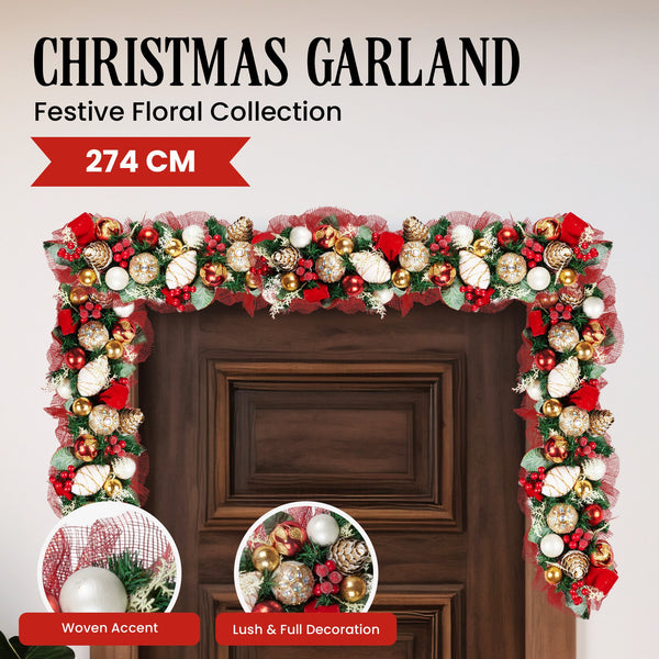  274cm Festive Floral Christmas Garland