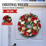 Festive Floral Christmas Wreath - 56cm