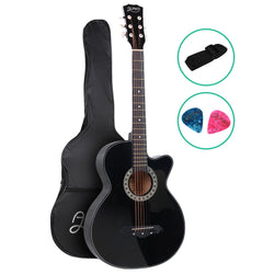 38 Inch Acoustic Guitar Wooden Body Steel String Full Size Cutaway Black
