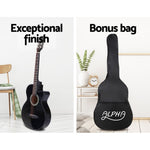 38 Inch Acoustic Guitar Wooden Body Steel String Full Size Cutaway Black