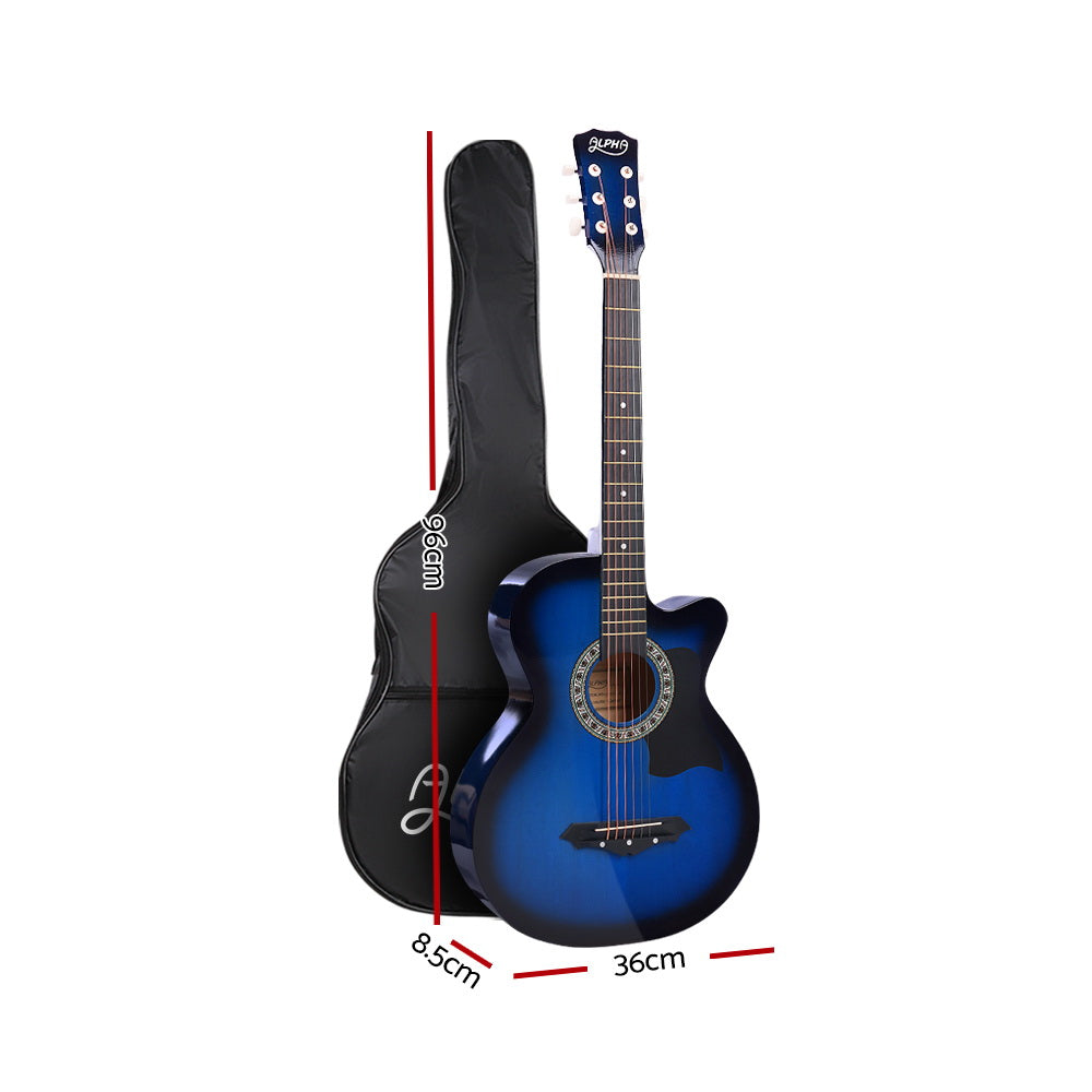38 Inch Acoustic Guitar Wooden Body Steel String Full Size Cutaway Blue