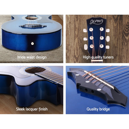 38 Inch Acoustic Guitar Wooden Body Steel String Full Size Cutaway Blue