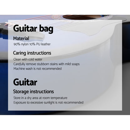 38 Inch Acoustic Guitar Wooden Body Steel String Full Size Cutaway Blue