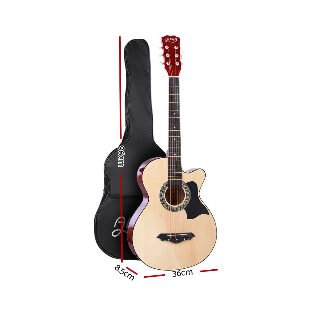 38 Inch Acoustic Guitar Wooden Body Steel String Full Size W/ Stand Wood