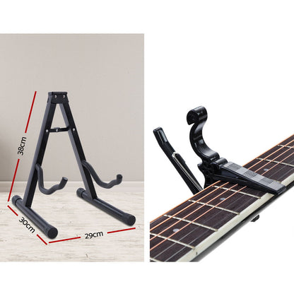 38 Inch Acoustic Guitar Wooden Body Steel String Full Size W/ Stand Wood