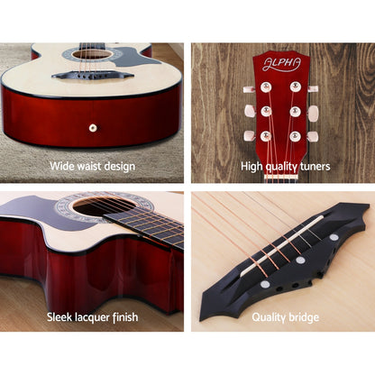 38 Inch Acoustic Guitar Wooden Body Steel String Full Size W/ Stand Wood