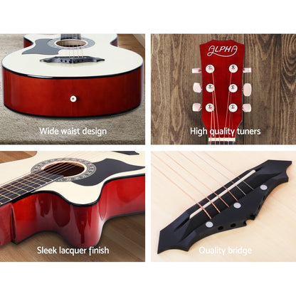38 Inch Acoustic Guitar Wooden Body Steel String Full Size Left Handed