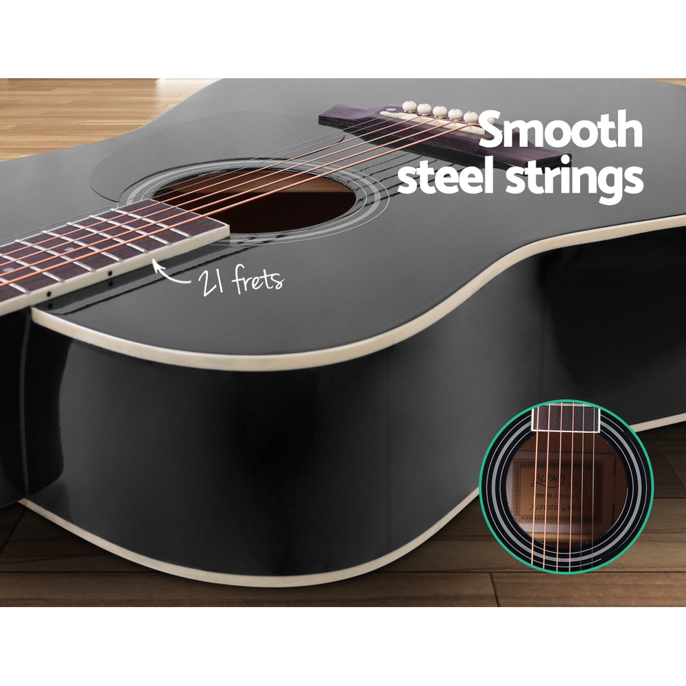 41 Inch Acoustic Guitar Wooden Body Steel String Dreadnought Black