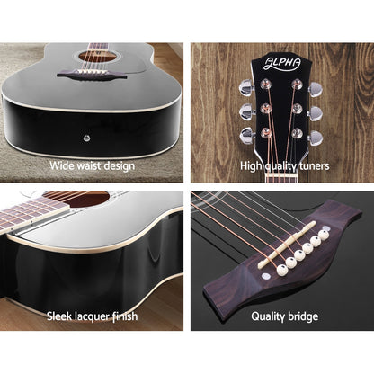 41 Inch Acoustic Guitar Wooden Body Steel String Dreadnought Black