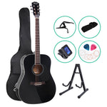 41 Inch Acoustic Guitar Wooden Body Steel String Dreadnought Stand Black