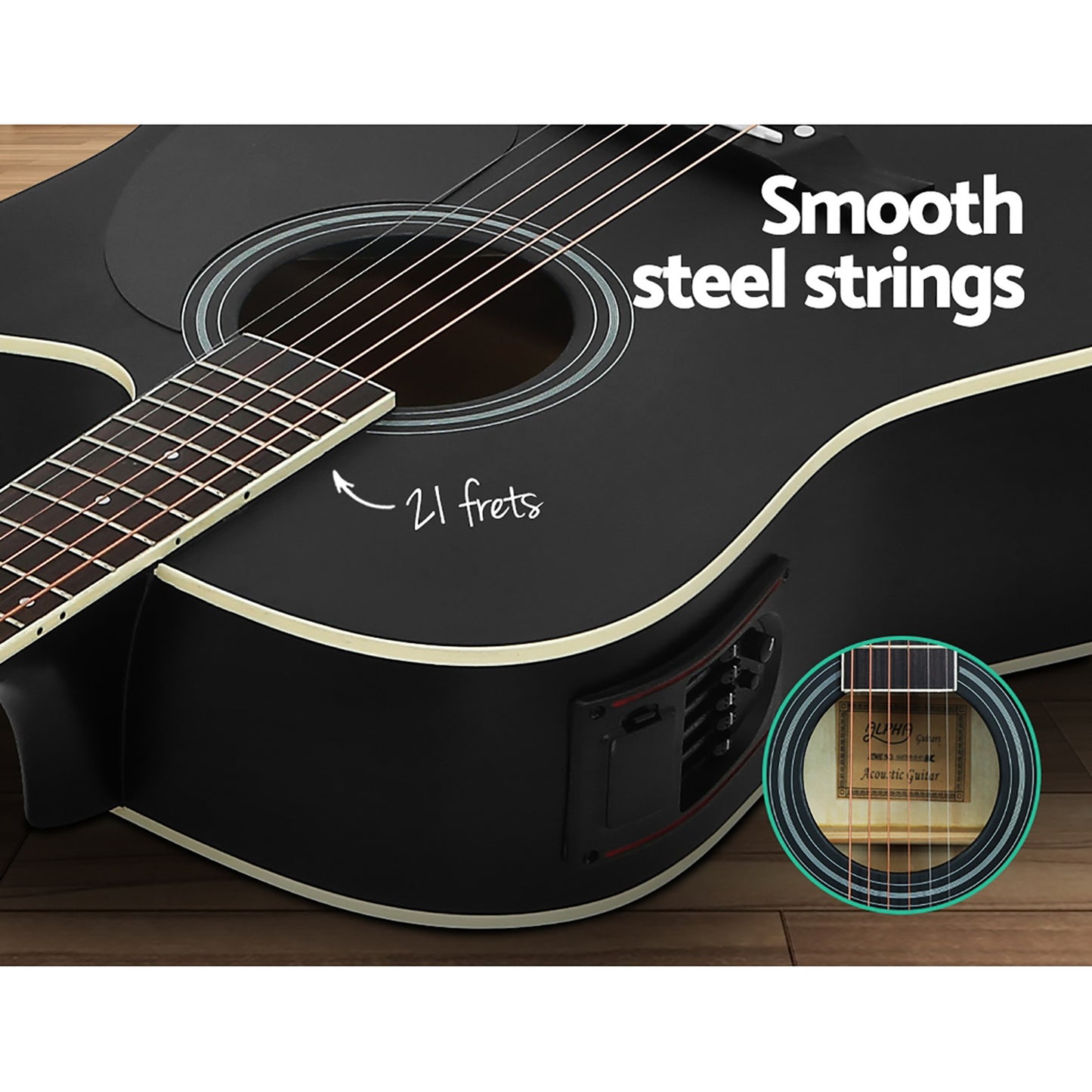 41 Inch Acoustic Guitar Equaliser Electric Output Cutaway W/ Stand Black