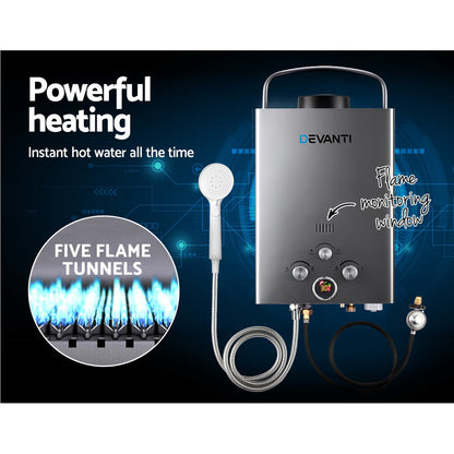 Portable Gas Water Heater 8L/Min With Pump Lpg System Grey