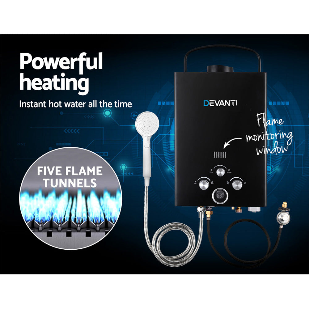 Portable Gas Water Heater 8L/Min With Pump Lpg System Black