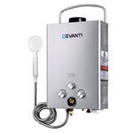 DEVANTi Outdoor Portable Gas Hot Water Heater Shower Camping LPG Caravan Pump Silver