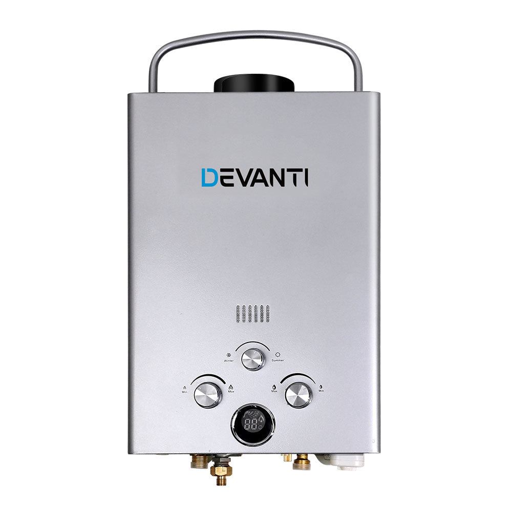 DEVANTi Outdoor Portable Gas Hot Water Heater Shower Camping LPG Caravan Pump Silver