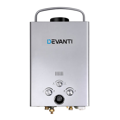 DEVANTi Outdoor Portable Gas Hot Water Heater Shower Camping LPG Caravan Pump Silver
