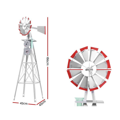 Garden Windmill 6Ft 186Cm Metal Ornaments Outdoor Decor Wind Will