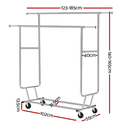 Clothes Rack Airer Double Rail Coat Stand Adjustable Hanger