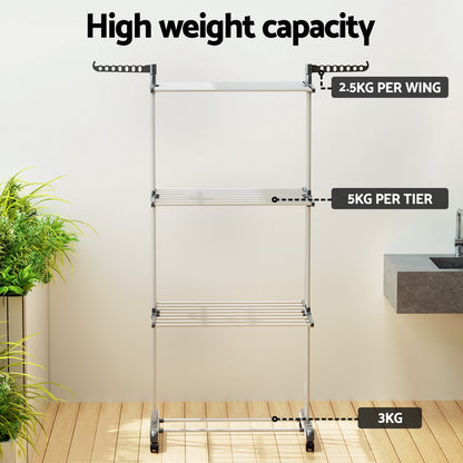 Clothes Airer Drying Rack 173cm Coat Hanger Foldable