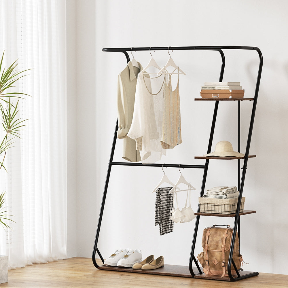 Walnut Clothes Rack Wardrobe Clothes Rack Airer 4-Tier Walnut