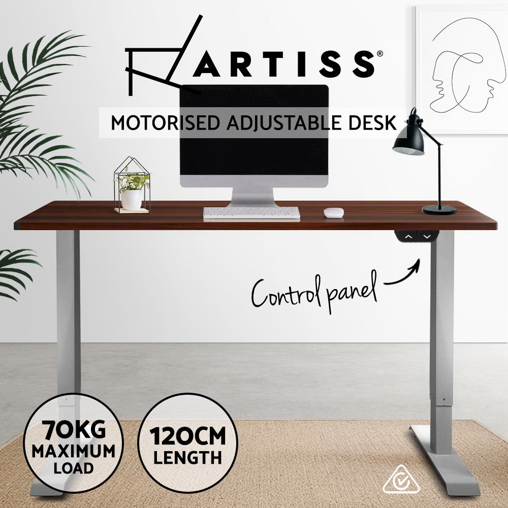 Standing Desk Sit Stand Table Height Adjustable Motorised Electric Grey Frame 120cm Walnut