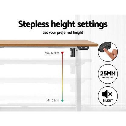 Electric Motorised Height Adjustable Standing Desk - White Frame with 140cm Natural Oak Top