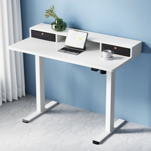  Electric Standing Desk With Storage Shelf Drawer Office Table 120Cm
