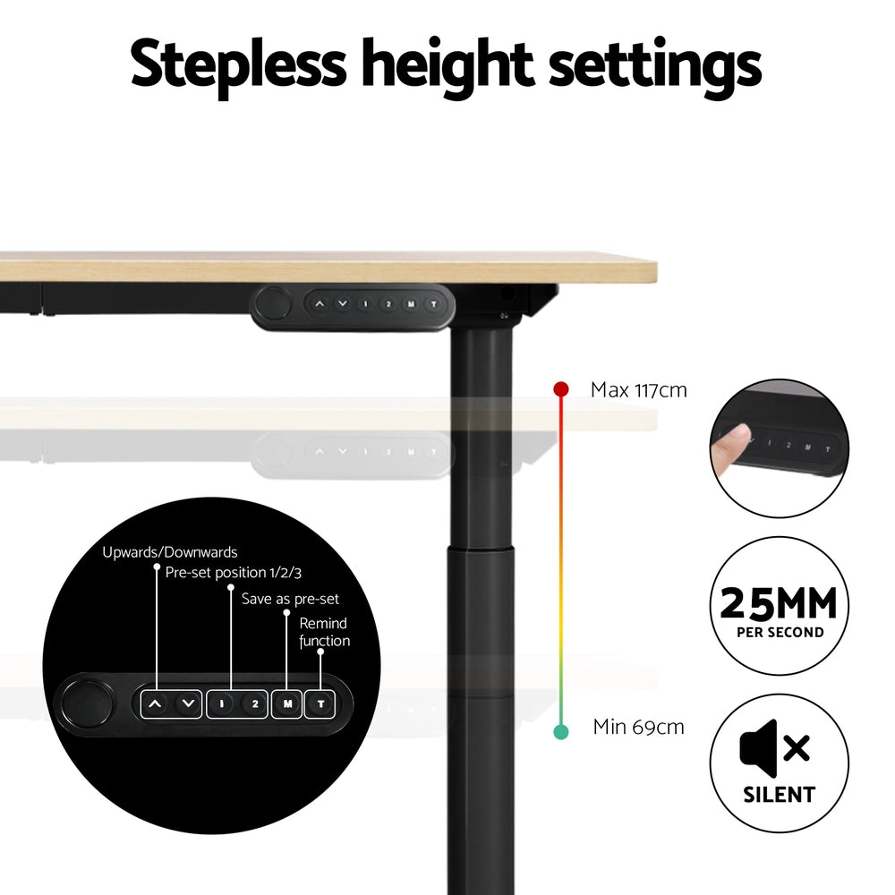 Elegant Black 140cm/120cm Height Adjustable Electric Standing Desk