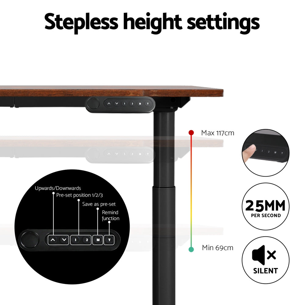 Elegant Black 140cm/120cm Height Adjustable Electric Standing Desk