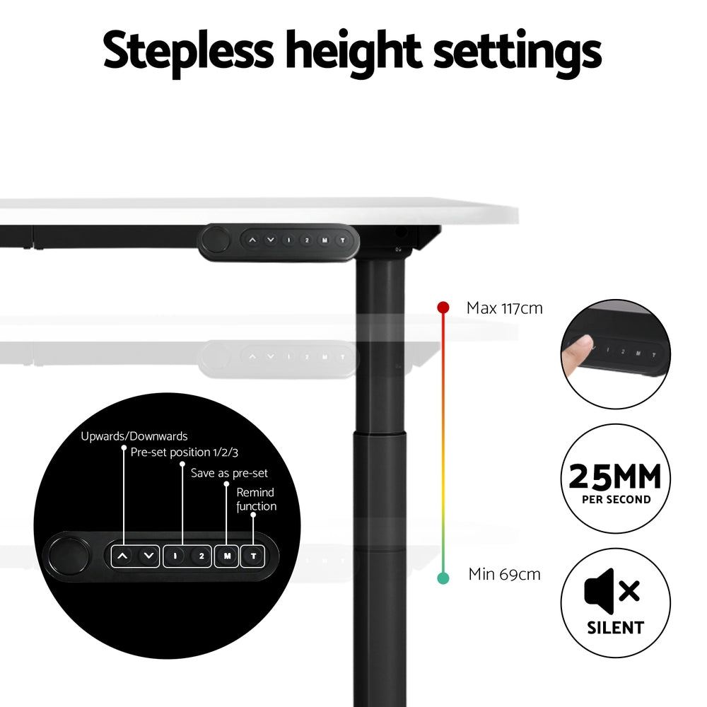 Elegant Black 140cm/120cm Height Adjustable Electric Standing Desk