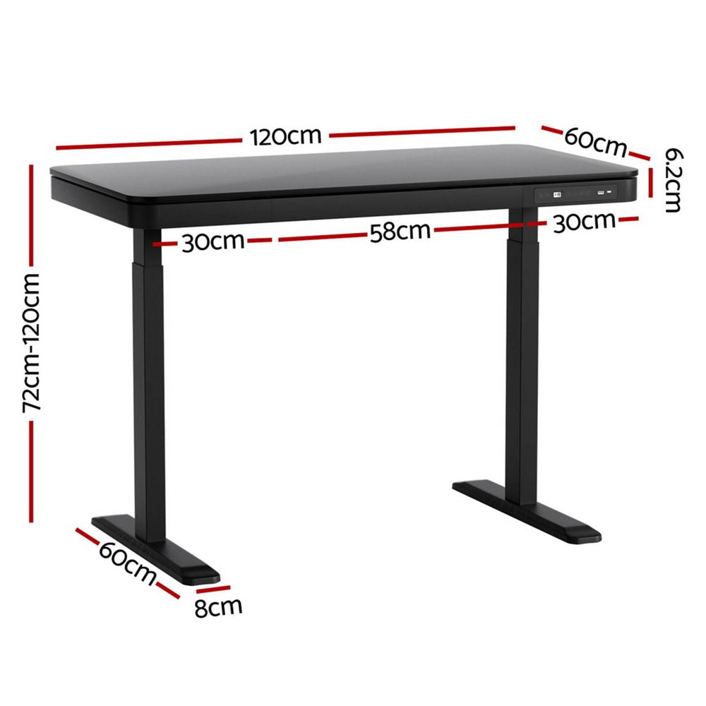 Standing Desk Motorised Electric Motor Drawer 120CM Black