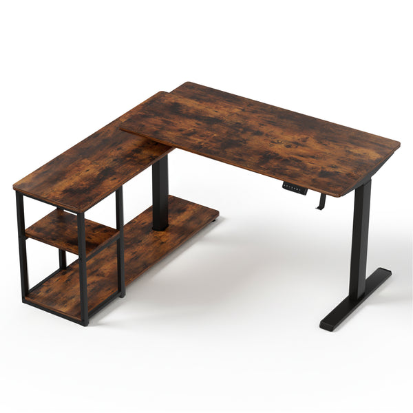  Electric Standing Desk Adjustable Motorised 120Cm L Shaped Rustic