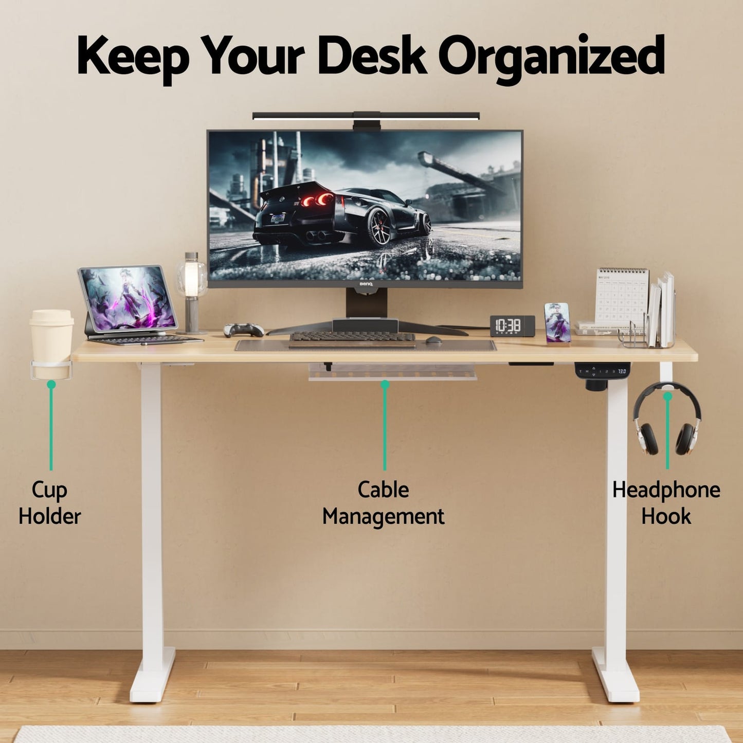 Electric Standing Desk Oak 140cm 140x70x72cm