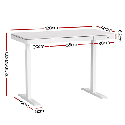 Electric Standing Desk White Motorised 120x60x72cm