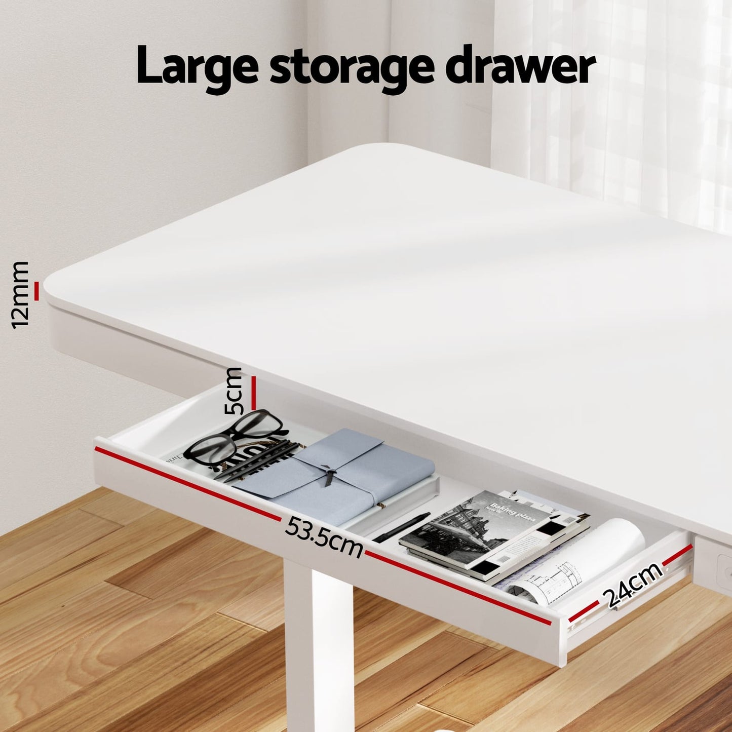 Electric Standing Desk White Motorised 120x60x72cm