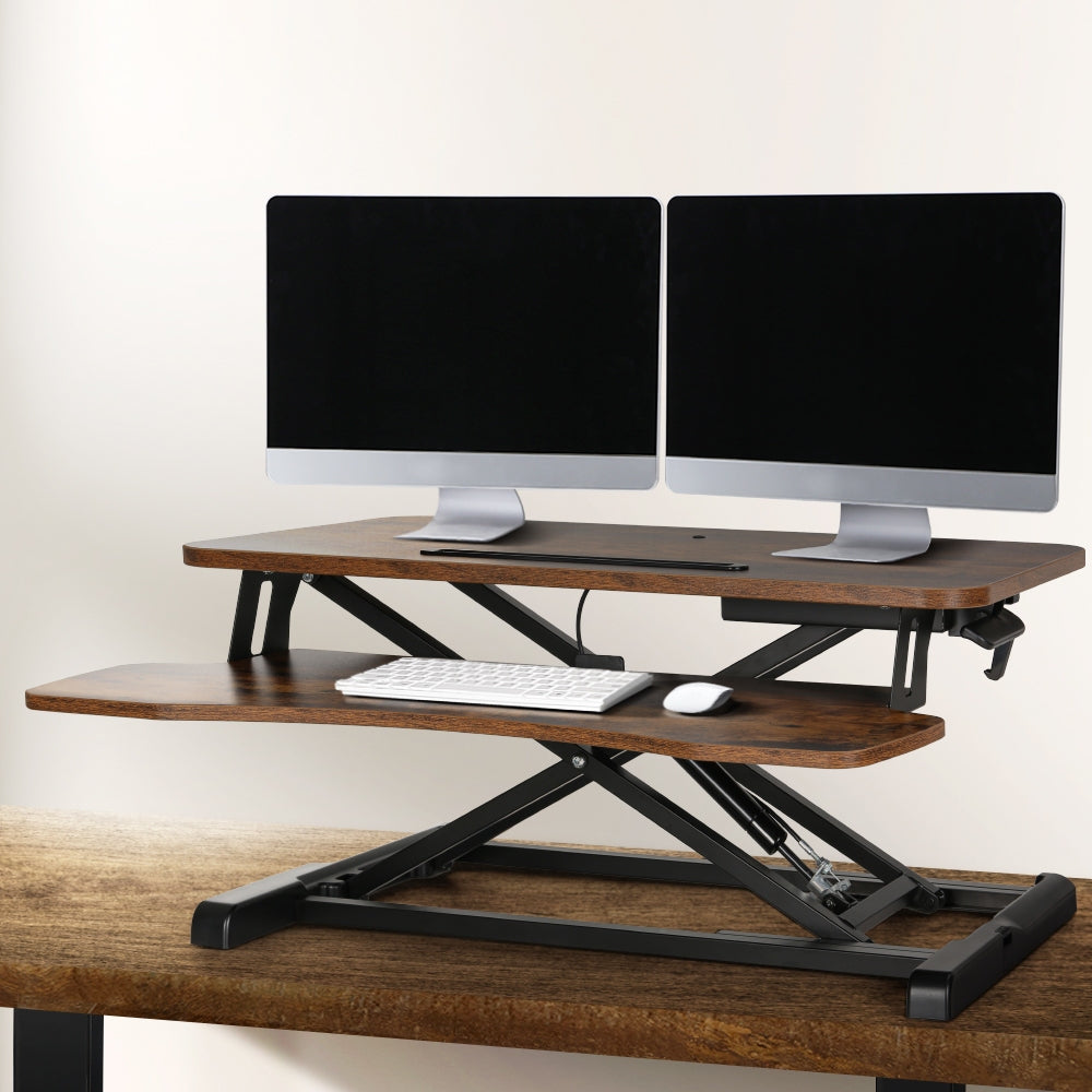 Computer Desk Riser Adjustable Height Standing Desk Riser Height Adjustable Rustic Brown 80Cm