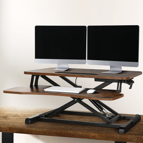  Standing Desk Riser Height Adjustable Rustic Brown 80Cm