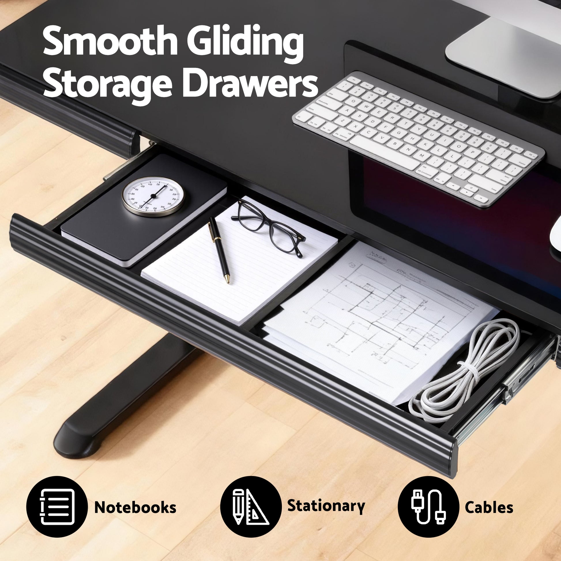 Standing Desk Motorised Tempered Glass Top Electric Black 120Cm