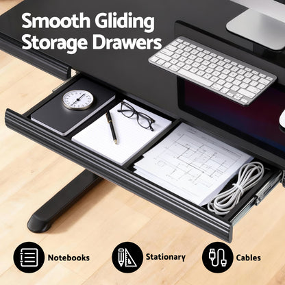 Standing Desk Motorised Tempered Glass Top Electric Black 120Cm